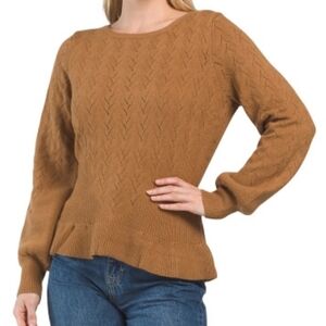 NWT - Cyrus "Brown Sugar" Peplum Pullover Crew Neck Sweater - Size L